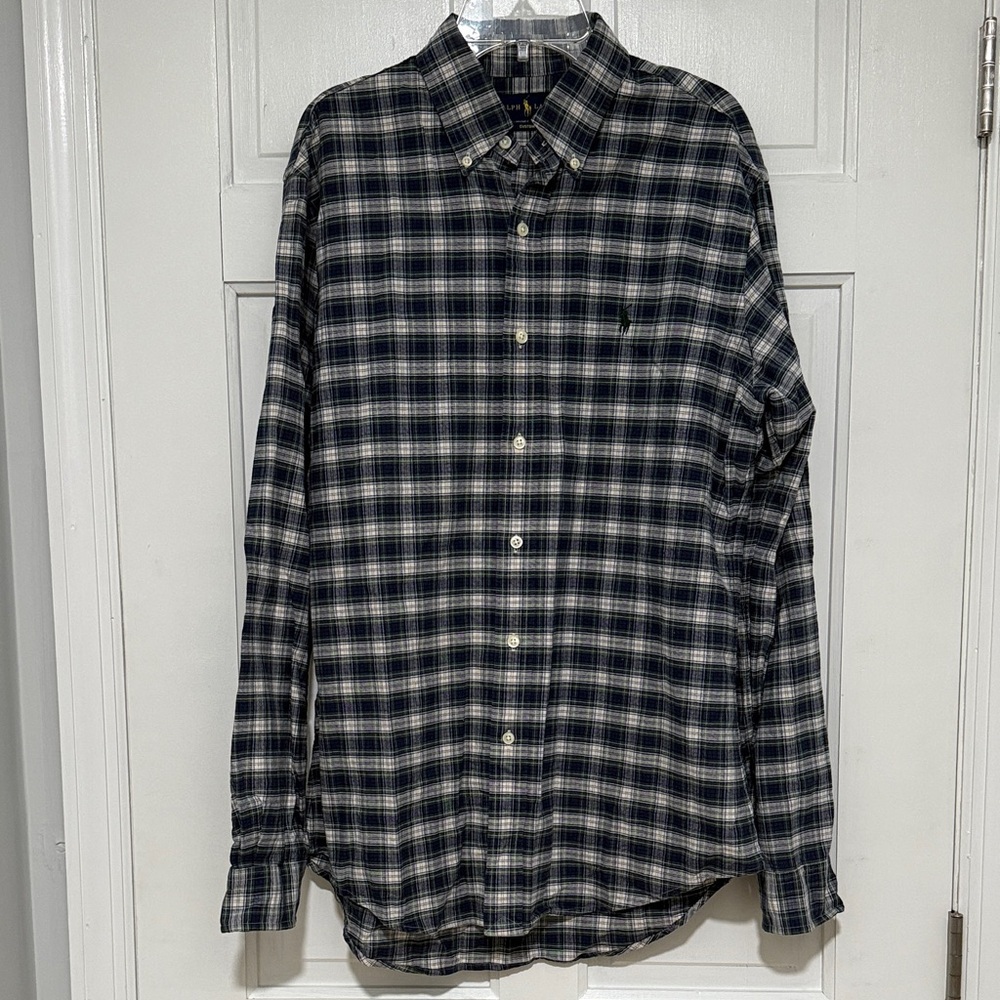 Polo by Ralph Lauren Blue Label Tartan Blue Green Custom Fit Mens Classic Shirt - Picture 2 of 5